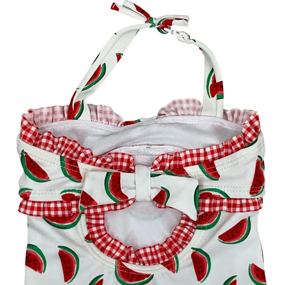 Janie and Jack Swimsuit Baby Girls 3-6M White Watermelon‎ Ruffle One Piece NEW